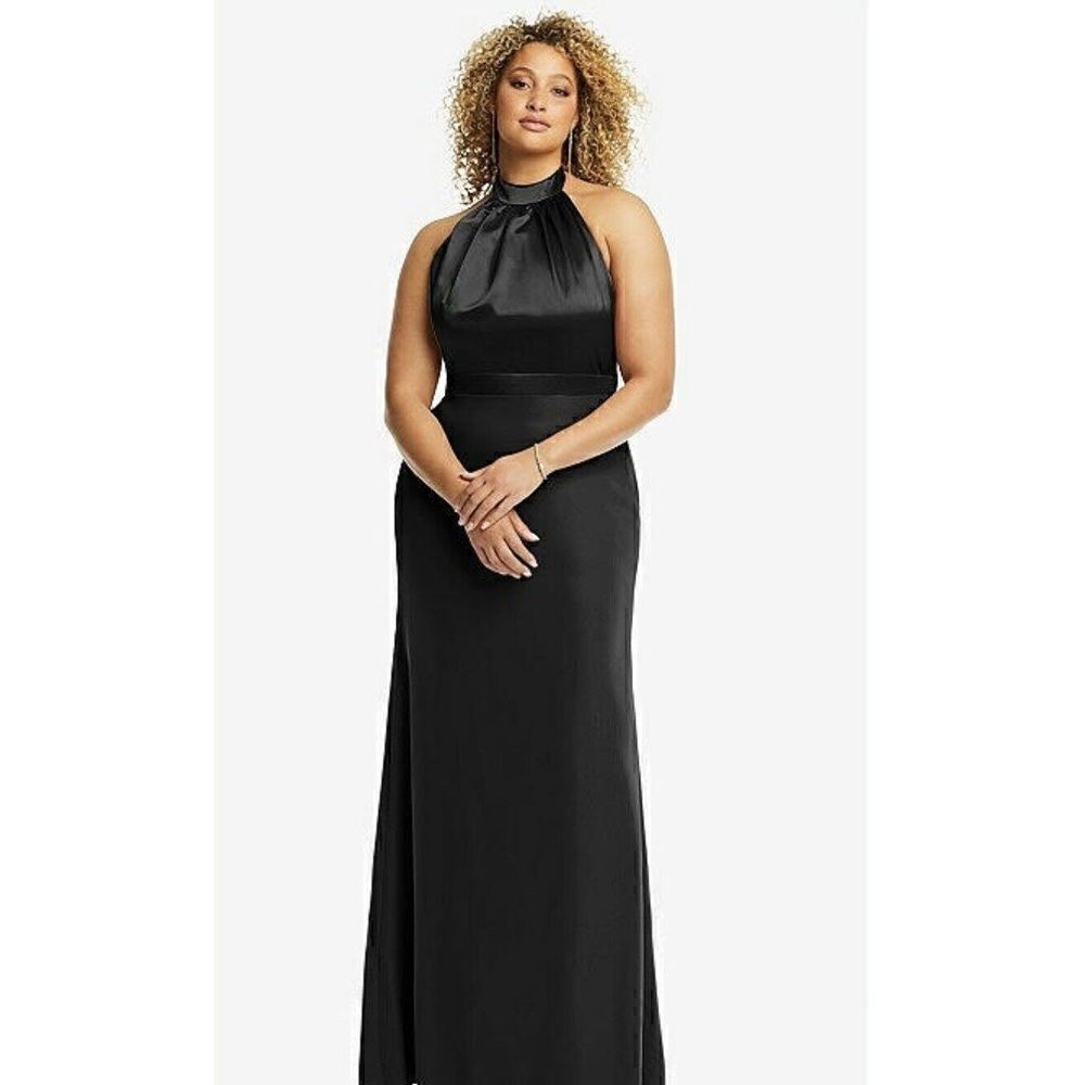 AFTER SIX Halter Neck Charmeuse & Crepe Gown Black Size 16. NWT. $248